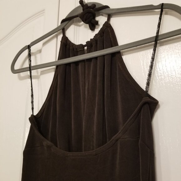 Vintage Brown Halter Keyhole Neck Long Gown Dress Medium w/ Slit Beechers Brook - Picture 7 of 16